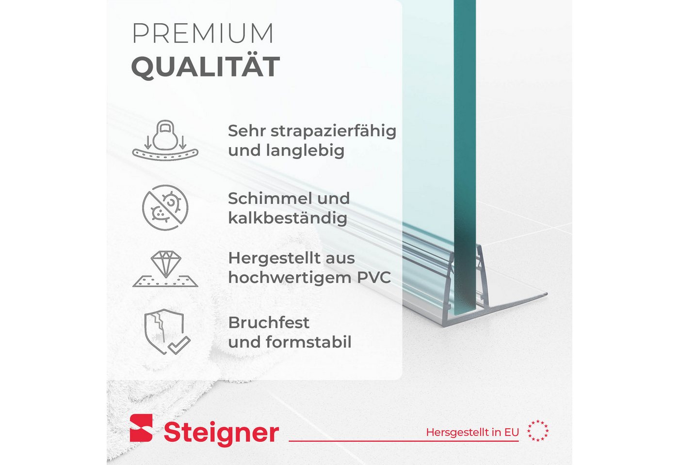 STEIGNER Duschdichtung STEIGNER Duschtürdichtung 30 cm UK01 (1 Stk) Gerade 3,5-5 mm, L: 30 cm, (1 Stück Packung, Einzeldichtung), Dichtung gerade für Eckeinstie – Bild 4 von 5