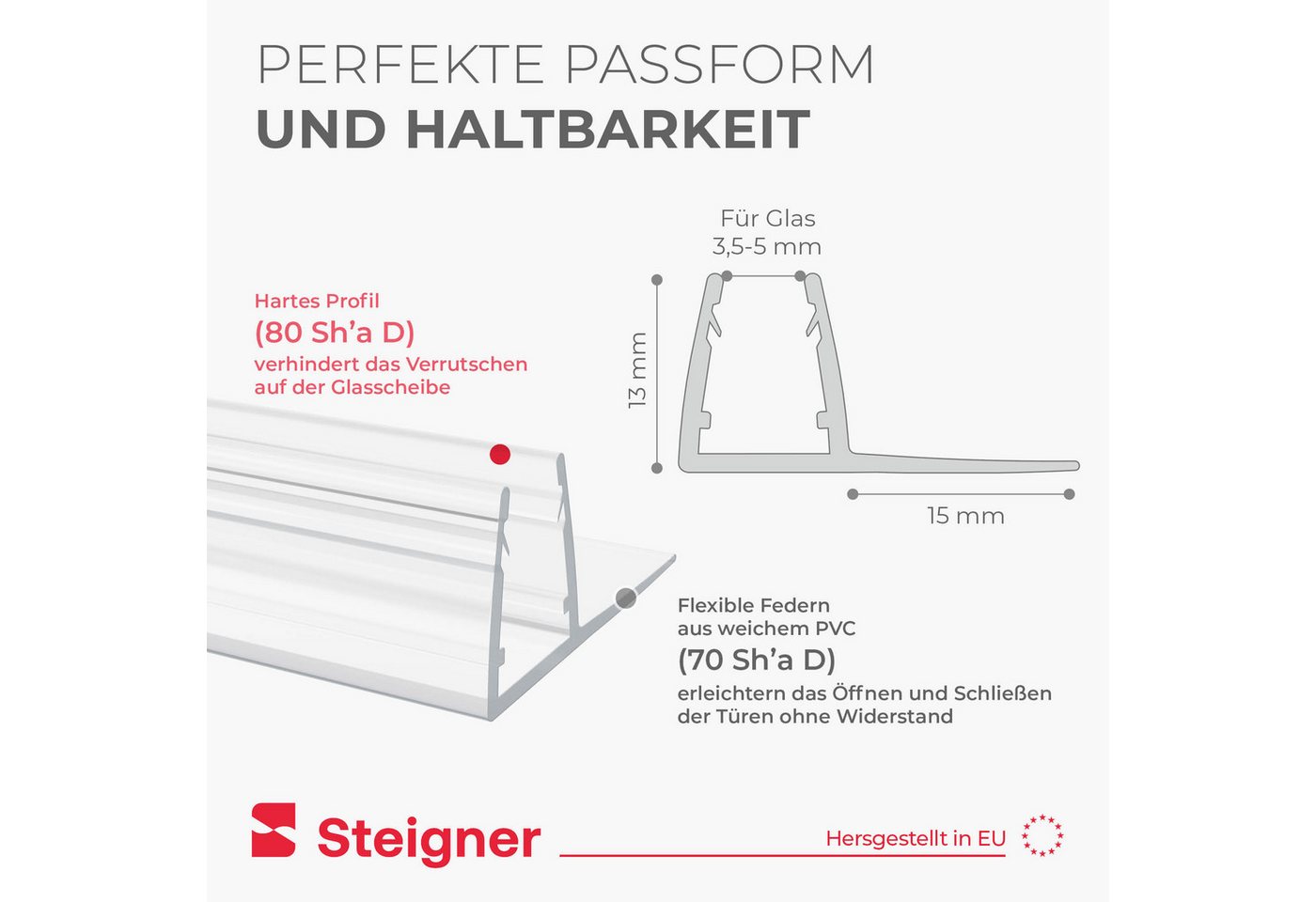 STEIGNER Duschdichtung STEIGNER Duschtürdichtung 30 cm UK01 (1 Stk) Gerade 3,5-5 mm, L: 30 cm, (1 Stück Packung, Einzeldichtung), Dichtung gerade für Eckeinstie – Bild 5 von 5
