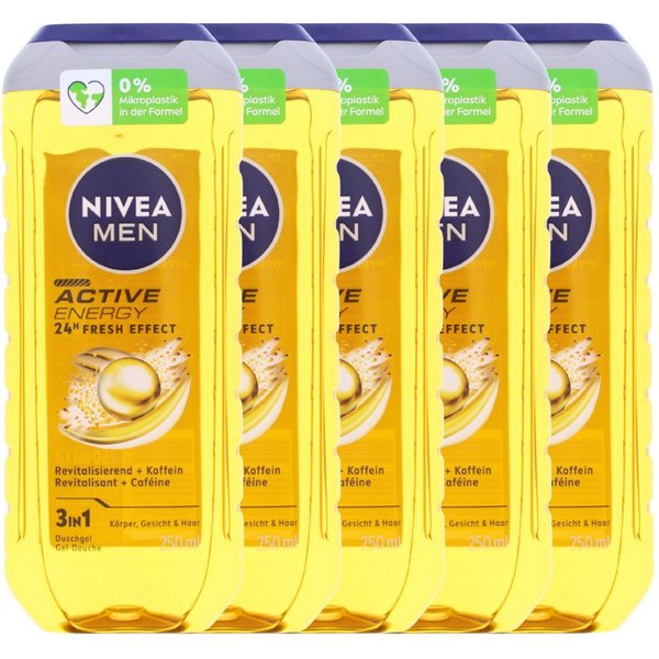 Nivea Duschgel 5 x NIVEA MEN Active Energy Duschgel je 250ml 3in1 24h Frischeeffekt