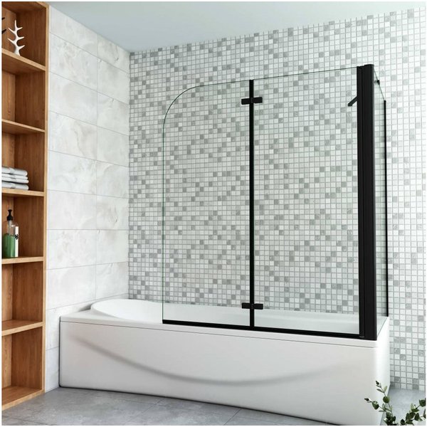 Duschparadies Badewannenaufsatz 6mm ESG Schwarz Aufsatz Duschwand Badewanne Trennwand Mit Seitenwand, Einscheibensicherheitsglas,Sicherheitsglas