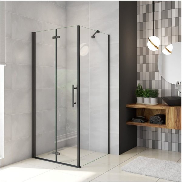 Duschparadies Eckdusche 185cm 6mm ESG Stabilstange Scharniertür Schwarz Duschtür Eckdusche, BxT: 70x90 cm, Sicherheitsglas, ebenerdiger Einbau möglich