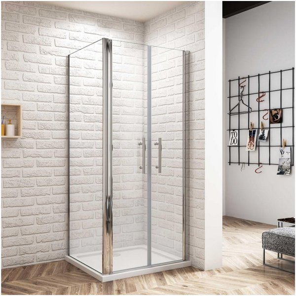 Duschparadies Eckdusche 195cm 6mm ESG Doppel Schwenktür Drehtür Duschabtrennung Eckdusche, BxT: 70x70 cm, Sicherheitsglas, ebenerdiger Einbau möglich