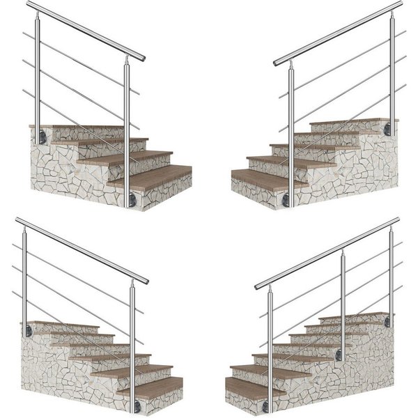 Duschparadies Treppengeländer 304 Edelstahl handlauf, Geländer,seitliche Befestigung, Innen & Außen, 100 cm Länge, Packung, 3-tlg., seitliche Montage