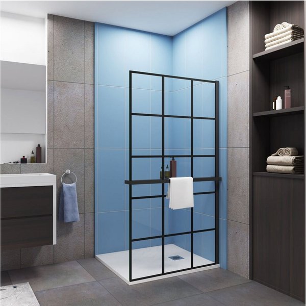 Duschparadies Walk-in-Dusche 200cm schwarz mit Handtuchhalter Glaswand 8mm ESG Walk in Dusche, Einscheibensicherheitsglas