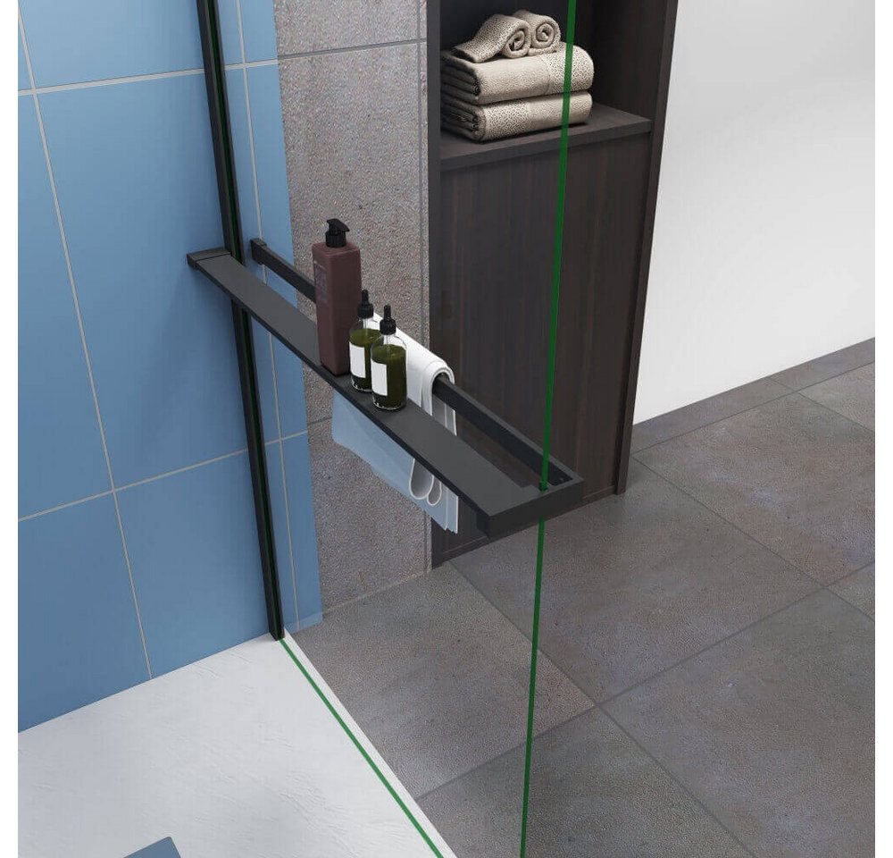 Duschparadies Walk-in-Dusche 200cm schwarz mit Handtuchhalter Glaswand 8mm ESG Walk in Dusche, Einscheibensicherheitsglas – Bild 5 von 5