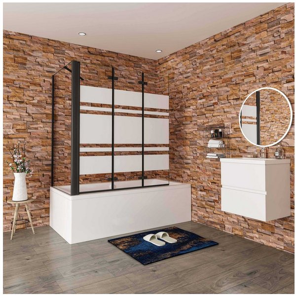 duschspa Badewannenaufsatz 140cm SchwarzFaltwand mit Seitenwand Duschabtrennung Badewannenaufsatz, Sicherheitsglas, (Set), Nano Glas