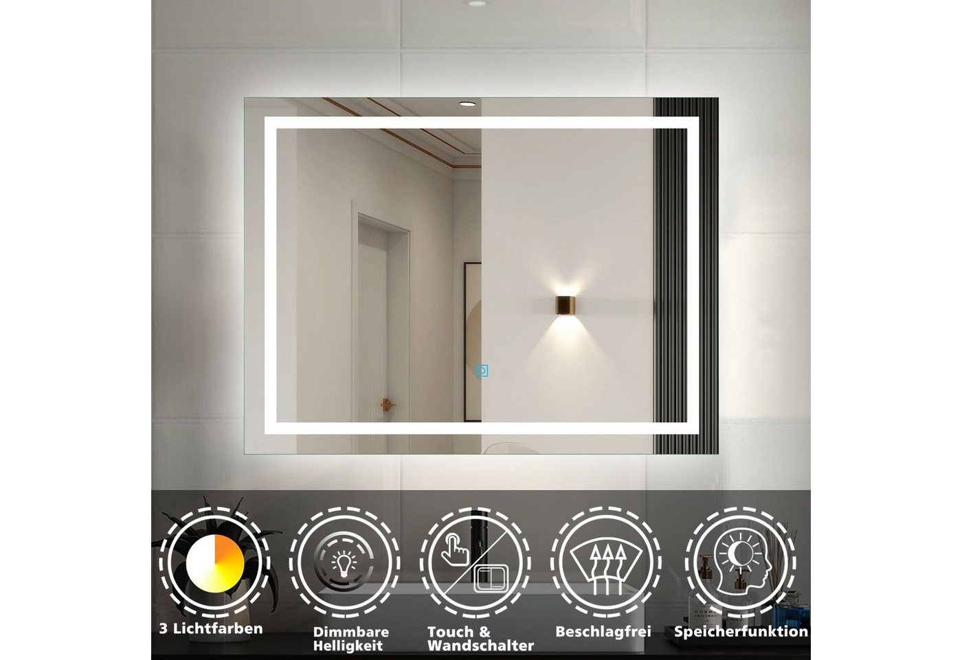 duschspa Badspiegel 50-160 cm Touch LED Spiegel, Beschlagfrei – Bild 2 von 5