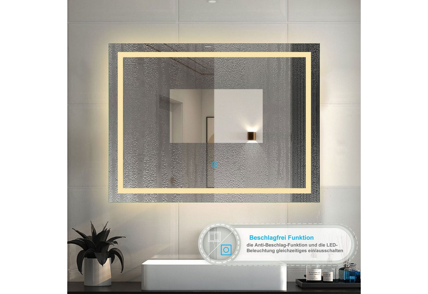 duschspa Badspiegel 50-160 cm Touch LED Spiegel, Beschlagfrei – Bild 3 von 5
