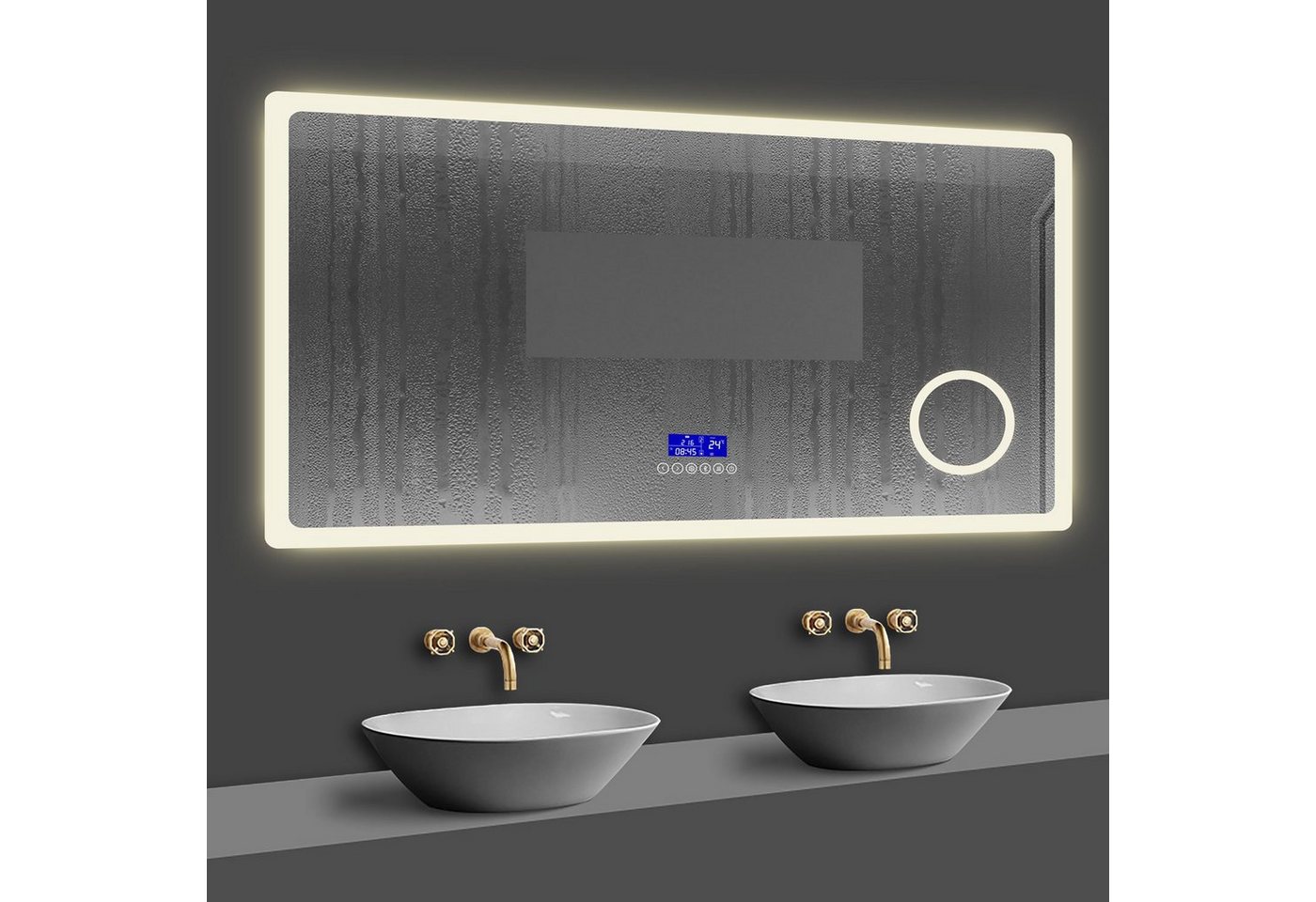 duschspa Badspiegel 80-160 cm Uhr, Beschlagfrei, 3xSchminkspiegel Kalt/Neutral/Warmweiß, Bluetooth – Bild 3 von 5
