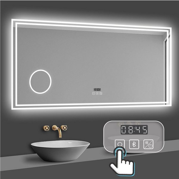 duschspa Badspiegel 80-160cm mit LED, Uhr, Beschlagfrei, Schminkspiegel, Kalt/Warm/Neutral Licht, dimmbar, Helligkeit-Speicherfunktion