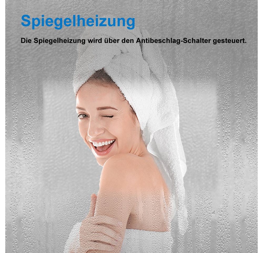 duschspa Badspiegel mit Beleuchtung Kaltweiß oder Kalt/Neutral/Warmweiß Beschlagfrei, Dreh+Knopfschalter, Wandschalter – Bild 3 von 5