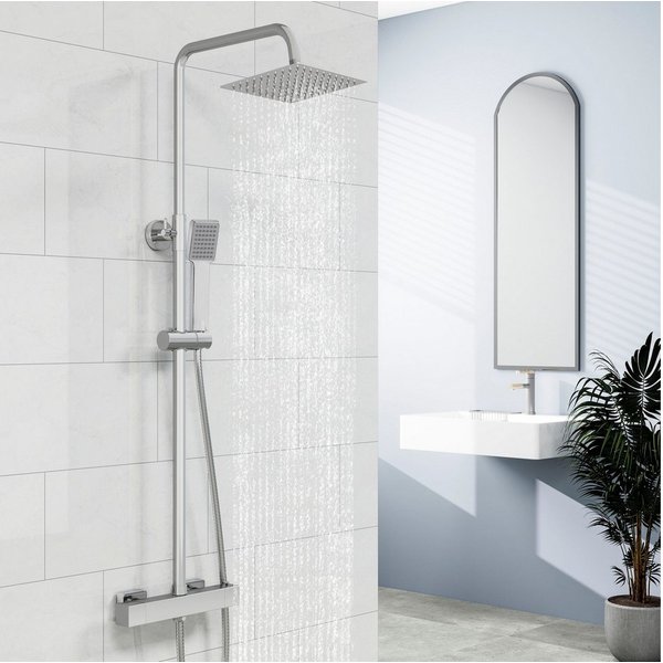 duschspa Duschsystem Duschset mit Thermostat 38℃ verstellbare Duschstange aus Edelstahl, 2 Strahlart(en), Regendusche mit quadratischem Duschkopf 20x20cm