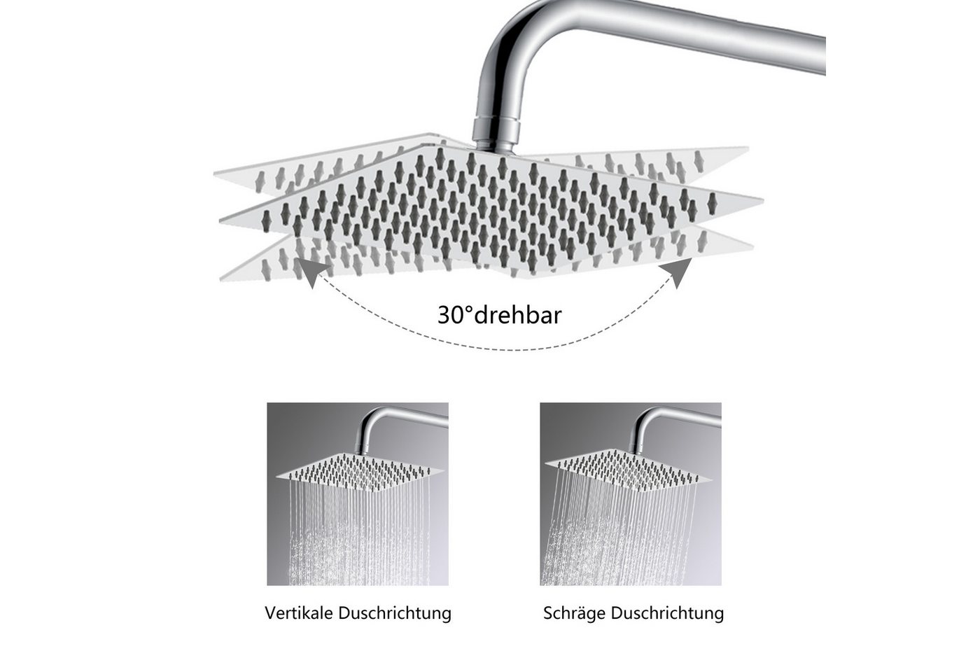 duschspa Duschsystem Duschset mit Thermostat 38℃ verstellbare Duschstange aus Edelstahl, 2 Strahlart(en), Regendusche mit quadratischem Duschkopf 20x20cm – Bild 3 von 5