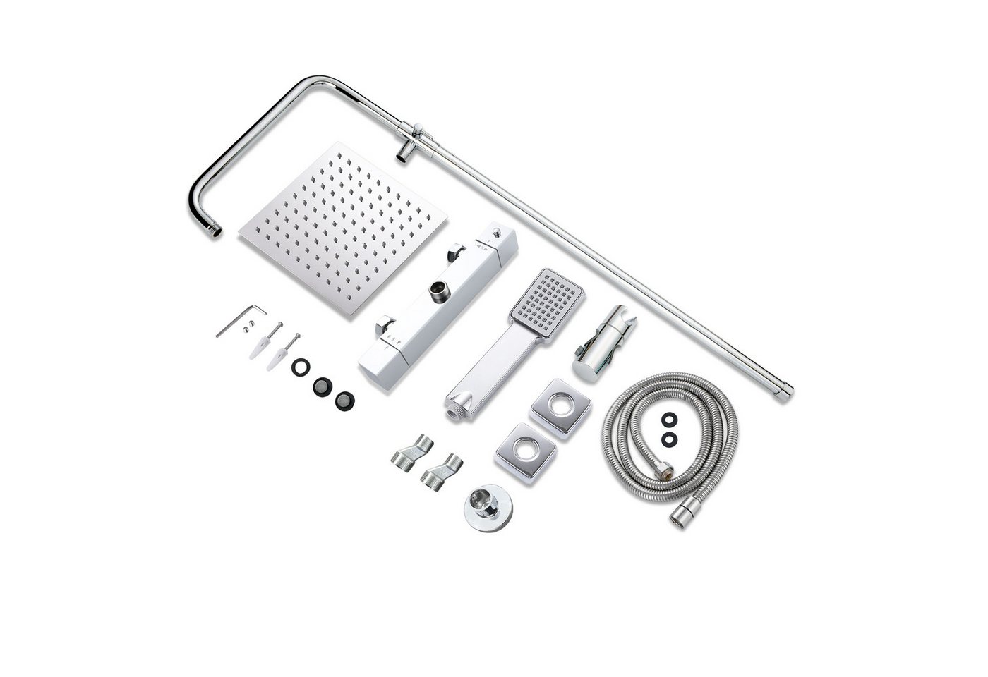 duschspa Duschsystem Duschset mit Thermostat 38℃ verstellbare Duschstange aus Edelstahl, 2 Strahlart(en), Regendusche mit quadratischem Duschkopf 20x20cm – Bild 5 von 5