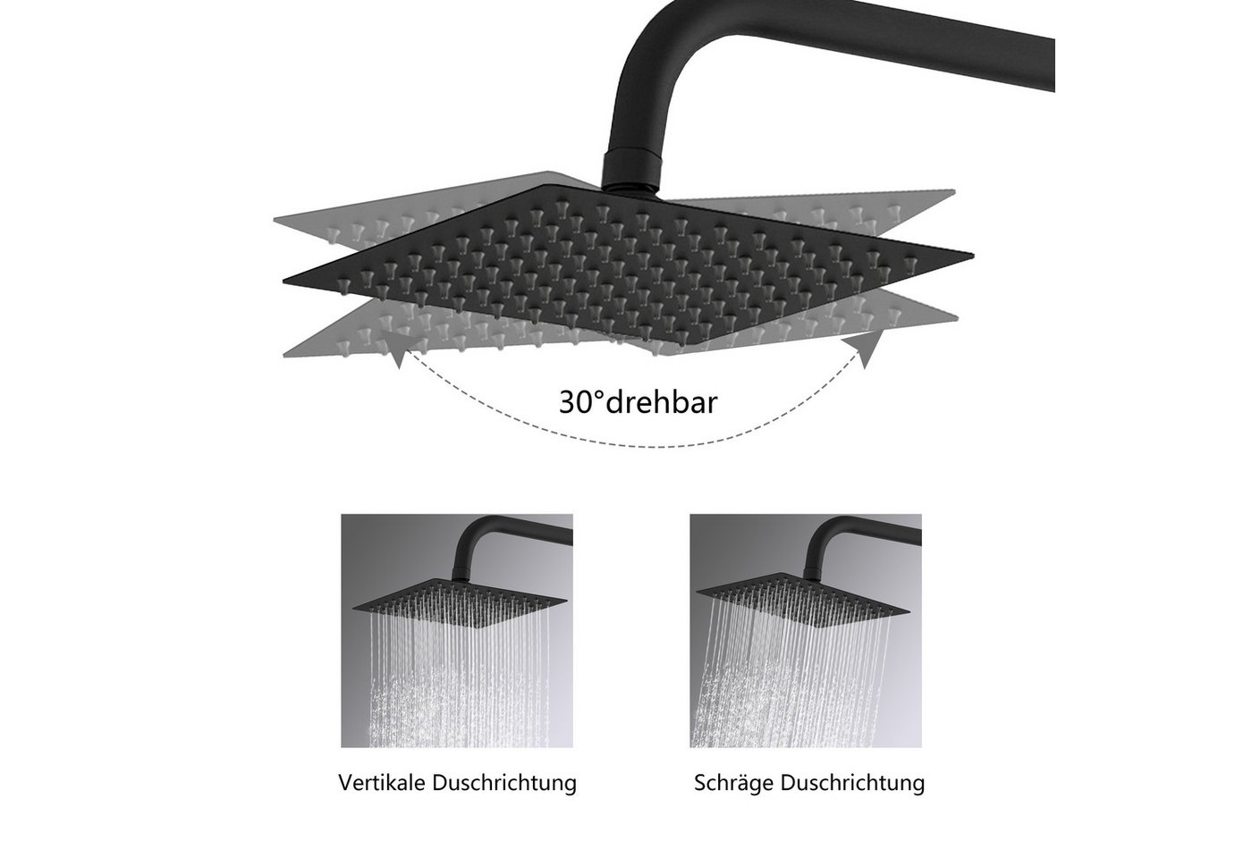 duschspa Duschsystem Duschset mit Thermostat 38℃ verstellbare Duschstange aus Edelstahl, 2 Strahlart(en), Regendusche mit quadratischem Duschkopf 20x20cm – Bild 5 von 5
