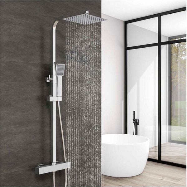 duschspa Duschsystem Duschset mit Thermostat 38℃ verstellbare Duschstange aus Edelstahl, 2 Strahlart(en), Regendusche mit quadratischem Duschkopf 20/30cm