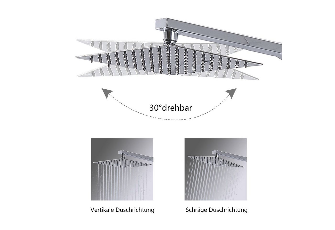 duschspa Duschsystem Duschset mit Thermostat 38℃ verstellbare Duschstange aus Edelstahl, 2 Strahlart(en), Regendusche mit quadratischem Duschkopf 20/30cm – Bild 2 von 5