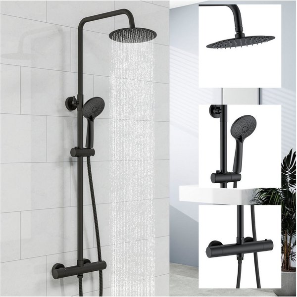 duschspa Duschsystem Regendusche mit Thermostat Edelstahl 8 Zoll Regenduschkopf, 2 Strahlart(en), 3 Strahlarten Handbrause