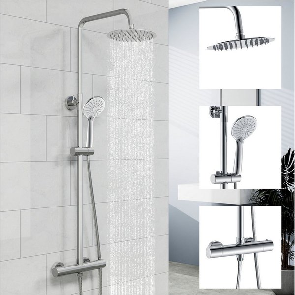 duschspa Duschsystem Regendusche mit Thermostat Edelstahl 8 Zoll Regenduschkopf, 2 Strahlart(en), 3 Strahlarten Handbrause