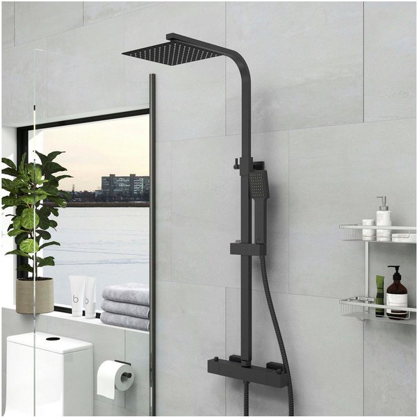 duschspa Duschsystem Thermostat Regendusche Duschsystem Kopfbrause Brausegarnitur, 2 Strahlart(en), Mattschwarz, G1/2, Edelstahl 304, Leicht zu Reinigen