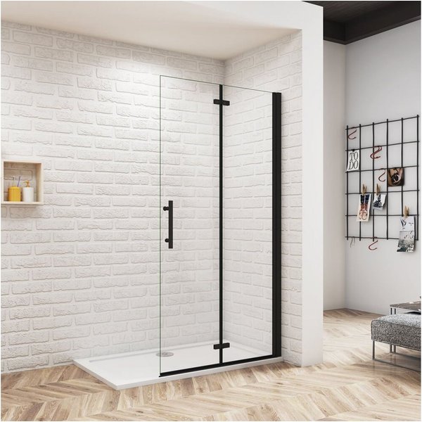 duschspa Duschwand 185cm Nano Glas Nischentür Dusche schwarz Falttüren Duschabtrennung, Einscheibensicherheitsglas, Sicherheitsglas, (Set), Nano Glas