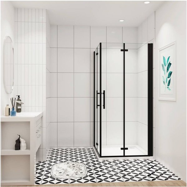 duschspa Eckdusche 185cm ESG Nano Glas Duschkabine Scharniertür Falttür Duschtür, BxT: 70x70 cm, Einscheibensicherheitsglas, Sicherheitsglas, Set, ebenerdiger E