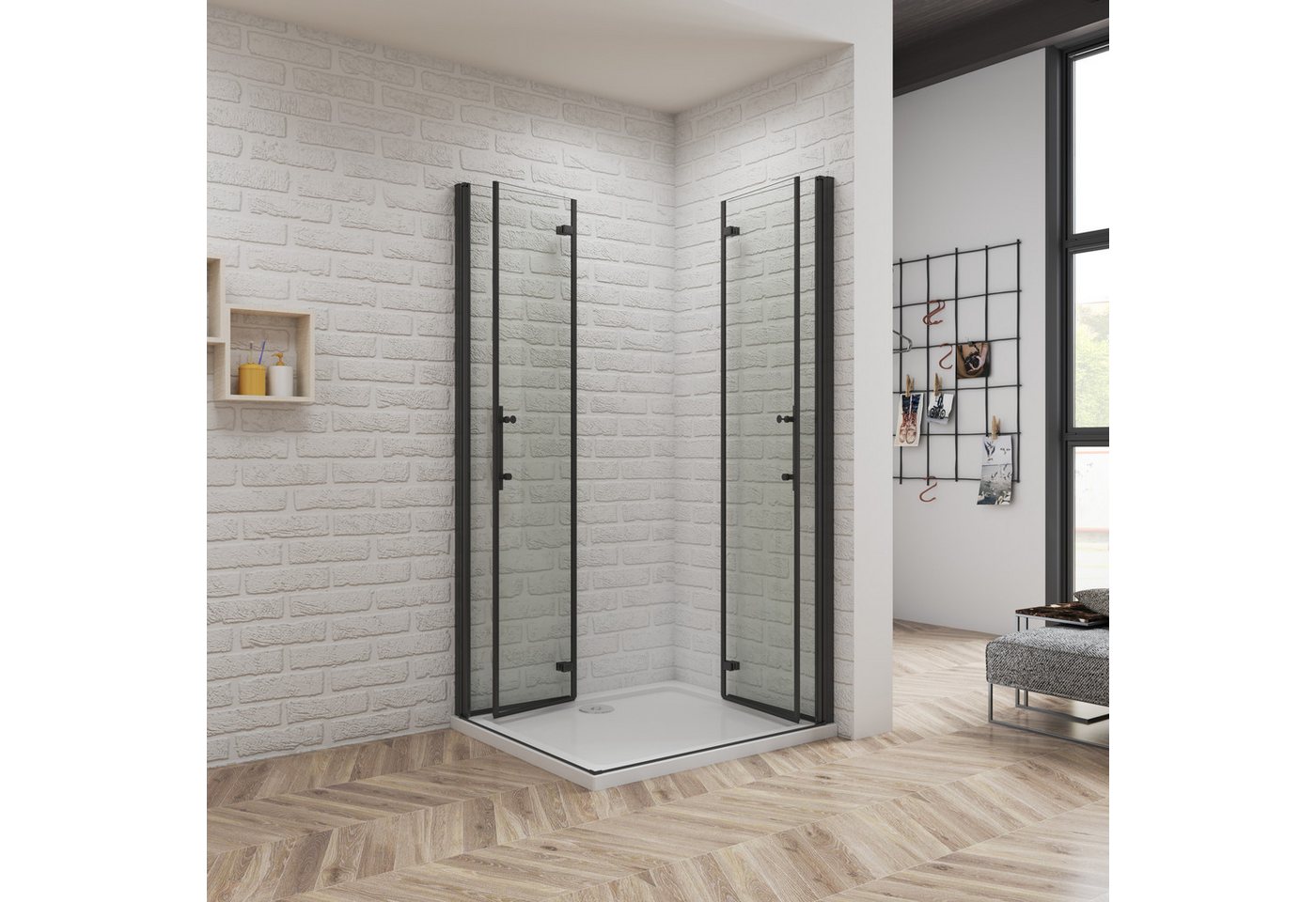 duschspa Eckdusche 6mm Nano Glas Duschkabine Duschtür Falttür Scharniertür Glaswand, BxT: 70x70 cm, Sicherheitsglas, Einscheibensicherheitsglas, Set, links und  – Bild 5 von 5