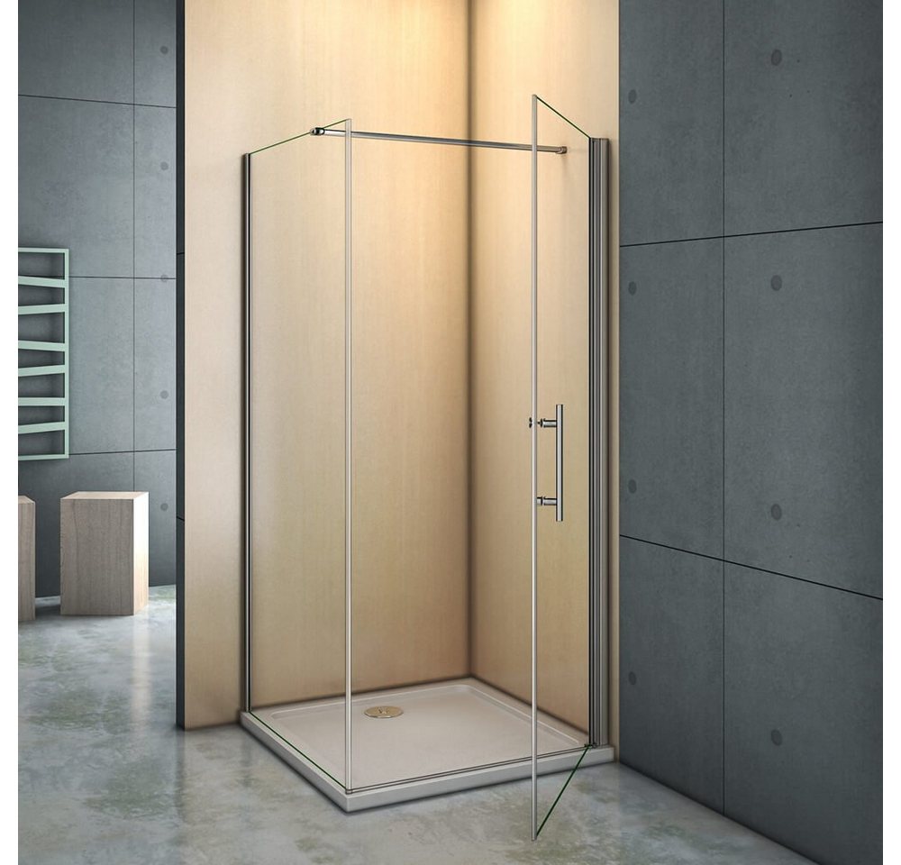 duschspa Eckdusche Duschabtrennung Duschkabine Schwingtür Duschtür + Seitenwand, BxT: 80x70 cm, Einscheibensicherheitsglas, Sicherheitsglas, Set, ebenerdiger Ei – Bild 2 von 5