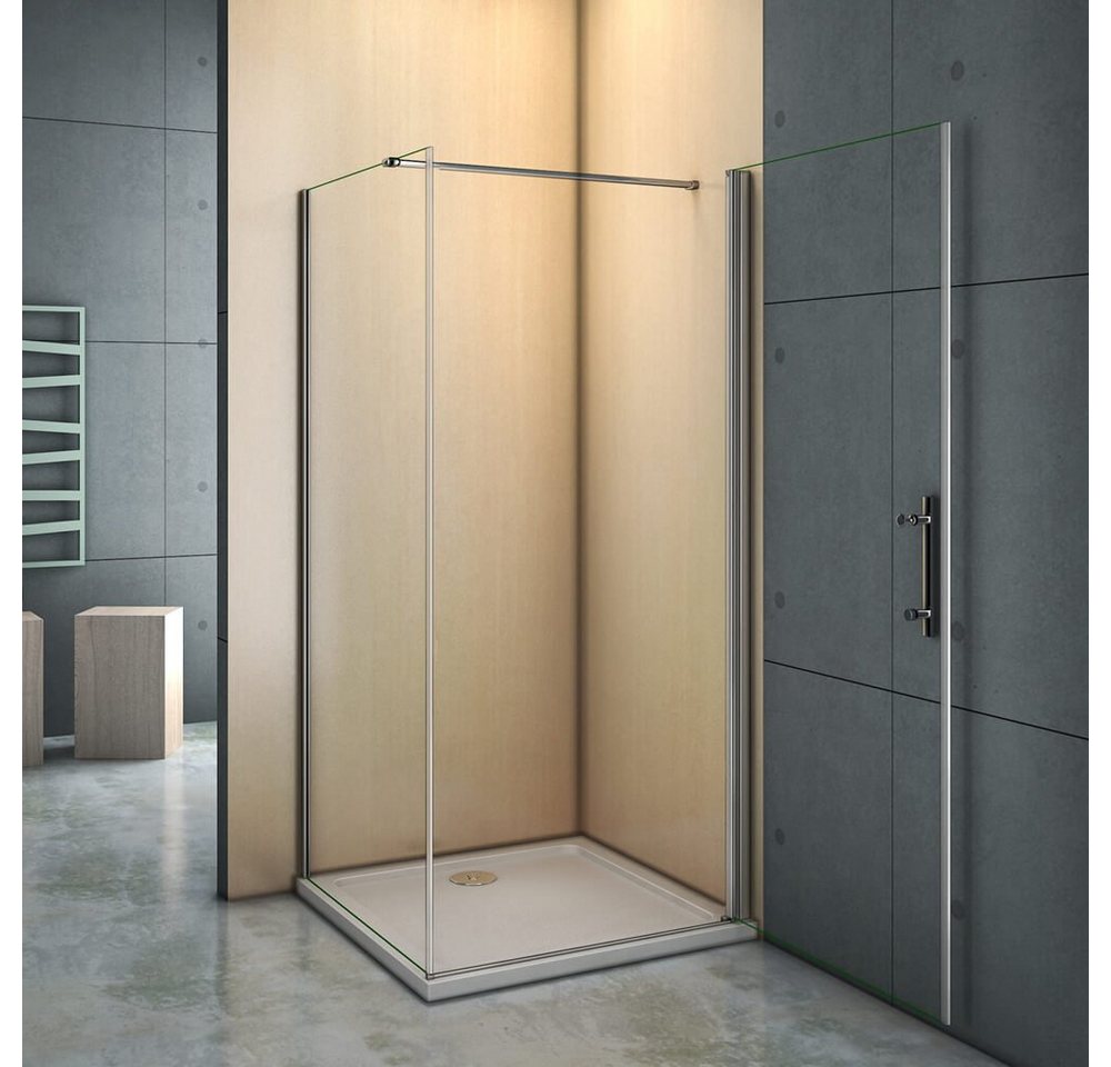 duschspa Eckdusche Duschabtrennung Duschkabine Schwingtür Duschtür + Seitenwand, BxT: 80x70 cm, Einscheibensicherheitsglas, Sicherheitsglas, Set, ebenerdiger Ei – Bild 3 von 5