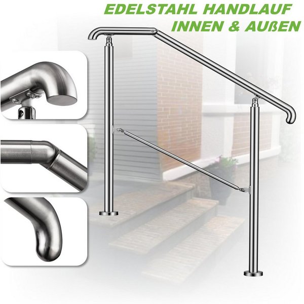 duschspa Handlauf 2–5 Stufen Edelstahl Geländer Eingangsgeländer für innen / außen, 108 cm Gesamtlänge, Eingangsgeländer, silber/schwarz, 108/136/162 cm