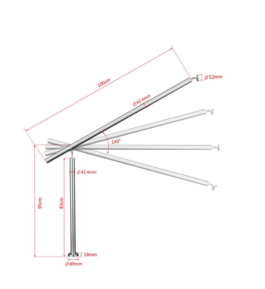 duschspa Handlauf Geländer Eingangsgeländer Edelstahl Treppengeländer für Innen & Außen, 120 cm Gesamtlänge, (Packung) – Bild 2 von 5