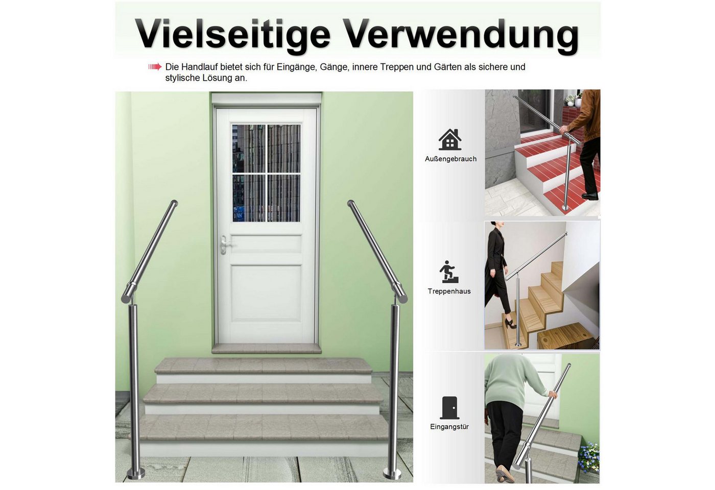 duschspa Handlauf Geländer Eingangsgeländer Edelstahl Treppengeländer für Innen & Außen, 120 cm Gesamtlänge, (Packung) – Bild 5 von 5