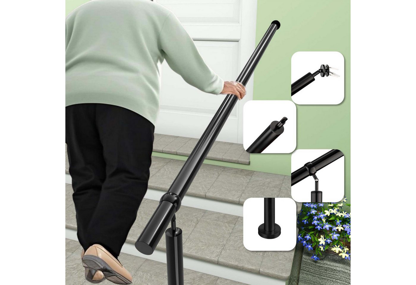 duschspa Handlauf Geländer Eingangsgeländer Edelstahl Treppengeländer für Innen & Außen, 100 cm Gesamtlänge, (Packung) – Bild 3 von 5