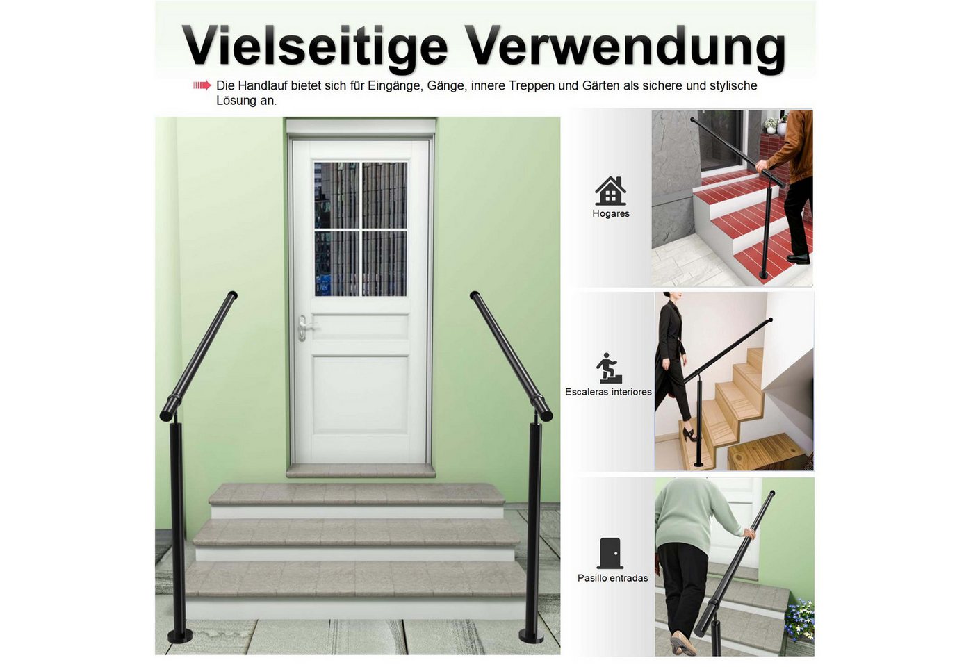 duschspa Handlauf Geländer Eingangsgeländer Edelstahl Treppengeländer für Innen & Außen, 100 cm Gesamtlänge, (Packung) – Bild 5 von 5