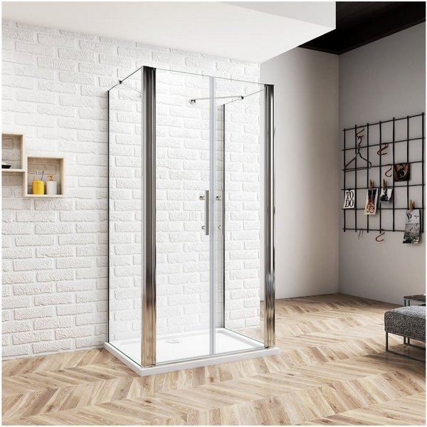 duschspa Komplettdusche U-Form Duschkabine Schwingtür Pendeltür Drehtür Duschtür, BxT: 75x70 cm, Einscheibensicherheitsglas, Sicherheitsglas, Set, ebenerdiger E