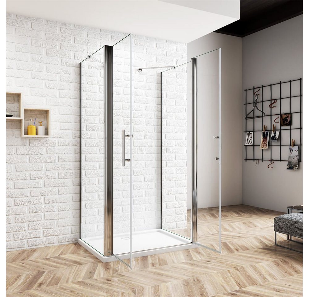 duschspa Komplettdusche U-Form Duschkabine Schwingtür Pendeltür Drehtür Duschtür, BxT: 75x70 cm, Einscheibensicherheitsglas, Sicherheitsglas, Set, ebenerdiger E – Bild 2 von 5