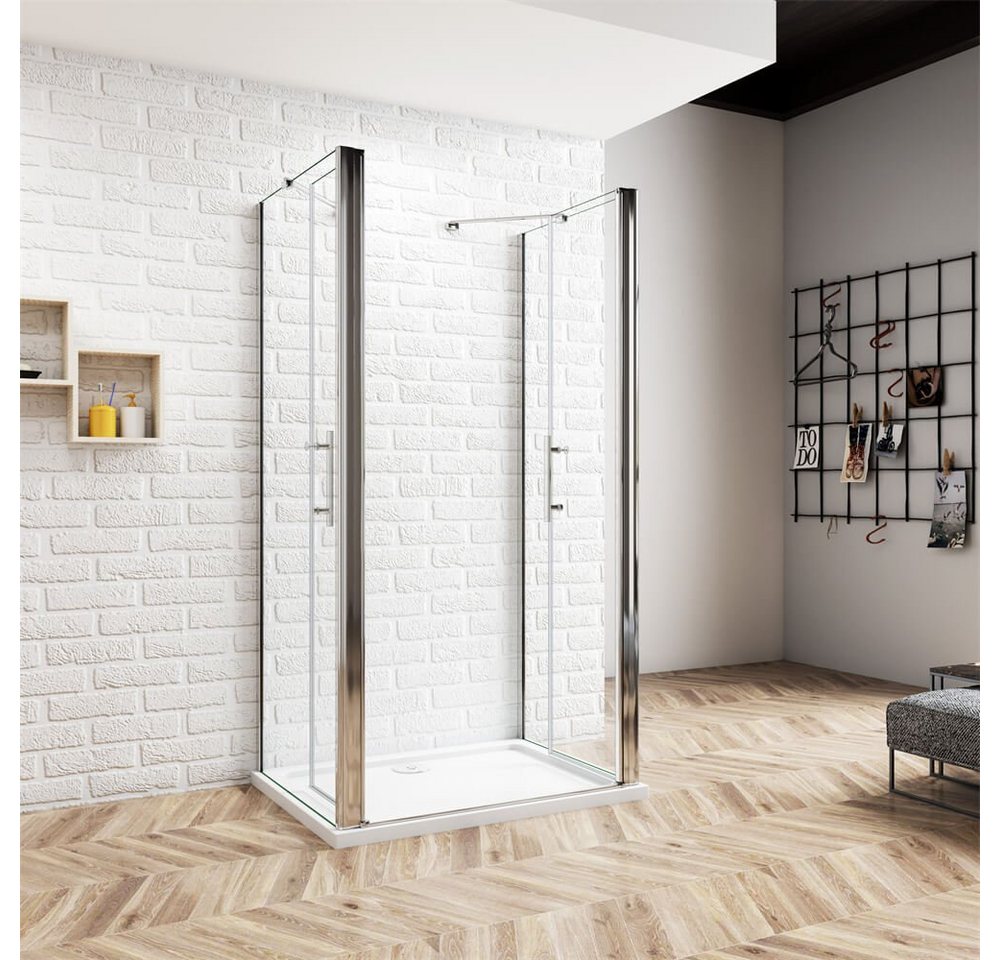 duschspa Komplettdusche U-Form Duschkabine Schwingtür Pendeltür Drehtür Duschtür, BxT: 75x70 cm, Einscheibensicherheitsglas, Sicherheitsglas, Set, ebenerdiger E – Bild 3 von 5