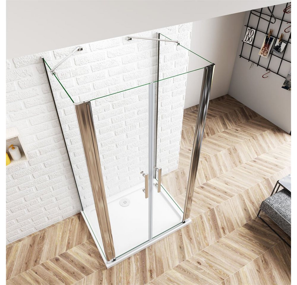 duschspa Komplettdusche U-Form Duschkabine Schwingtür Pendeltür Drehtür Duschtür, BxT: 75x70 cm, Einscheibensicherheitsglas, Sicherheitsglas, Set, ebenerdiger E – Bild 4 von 5