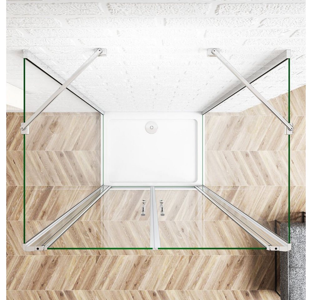 duschspa Komplettdusche U-Form Duschkabine Schwingtür Pendeltür Drehtür Duschtür, BxT: 75x70 cm, Einscheibensicherheitsglas, Sicherheitsglas, Set, ebenerdiger E – Bild 5 von 5