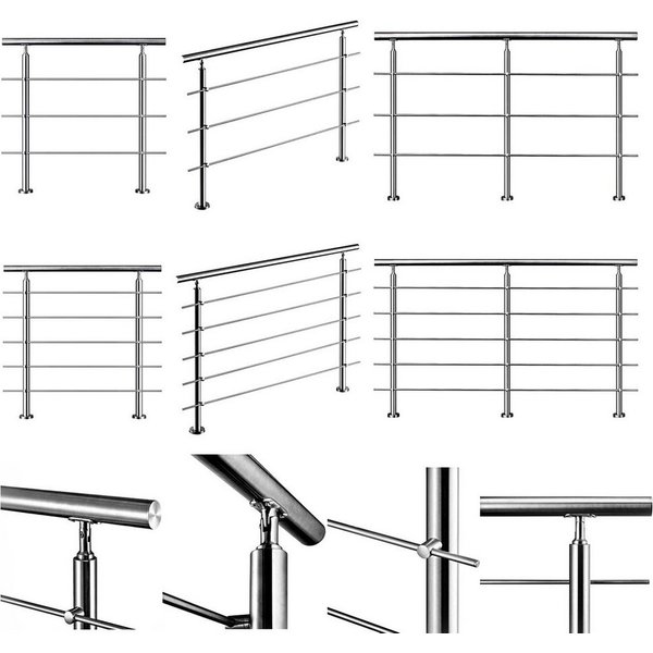 duschspa Treppengeländer Edelstahl Geländer Treppengeländer 80-200cm Außen&Innentreppe Handlauf, 100 cm Länge, 106 cm Höhe, mit 5 Pfosten