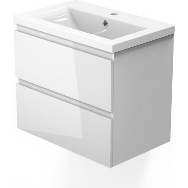 duschspa Waschtisch Badmöbel Set 50/60 cm Waschbecken mit Unterschrank Hochglanz Weiß, Hängeschrank