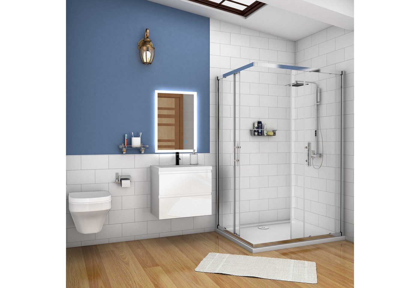 duschspa Waschtisch Badmöbel Set 50/60 cm Waschbecken mit Unterschrank Hochglanz Weiß, Hängeschrank – Bild 5 von 5