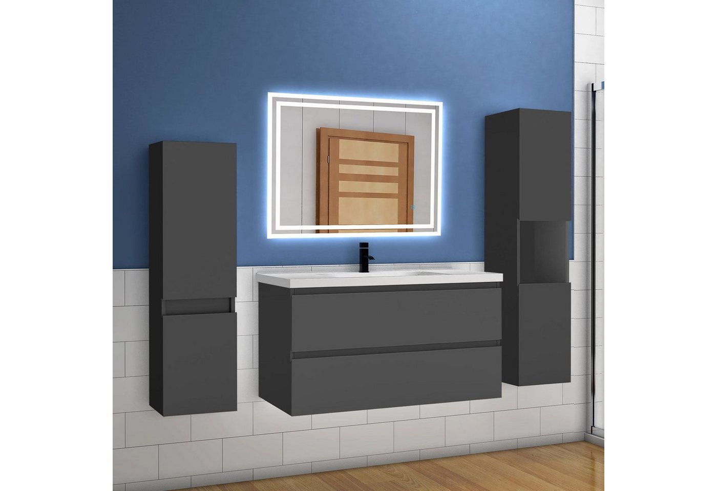 duschspa Waschtisch Badmöbel Set Waschbecken mit Unterschrank MDF, Beite 50/60/80/100 cm – Bild 5 von 5