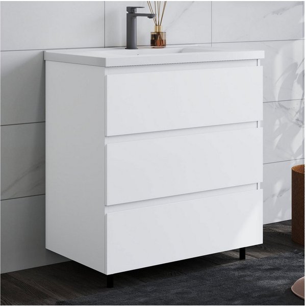 duschspa Waschtisch Badmöbel Set Waschbecken mit Unterschrank Badezimmer Möbel Schrank (Hängeschrank, mit Schrankfüße), 80/100cm breit