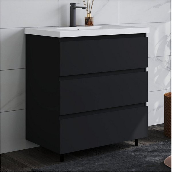 duschspa Waschtisch Badmöbel Set Waschbecken mit Unterschrank Badezimmer Möbel Schrank (Hängeschrank, mit Schrankfüße), 80/100cm breit