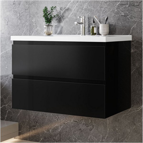 duschspa Waschtisch Badmöbel Set Waschbecken mit Unterschrank MDF, Hochglanz, Softclose, mit Überlauf