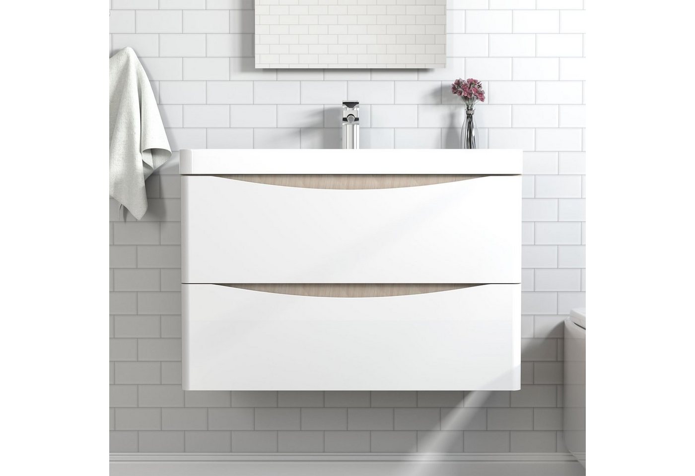 duschspa Waschtisch Waschbecken mit Unterschrank Waschtischunterschrank Smiley, Badmöbel in Breite 50/60/80/90/100 cm – Bild 2 von 5
