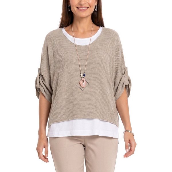 dy_mode Blusenshirt Damen Blusenshirt Oberteil 2-in-1 Lagenlook Shirt Fledermausärmel 2-teilige Set, inkl. Halskette, Fledermausärmel