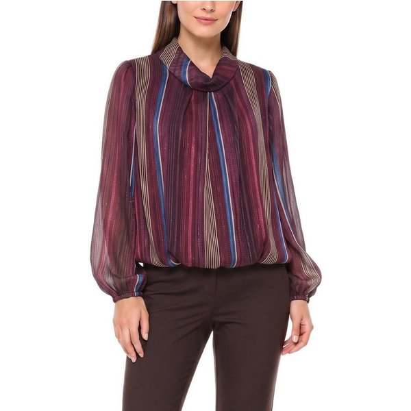 dy_mode Chiffonbluse Damen Bluse Chiffon Langarmbluse mit Glanzfäden Schlupfbluse Leichte Übergangsqualität, vertikalen Streifen-Design