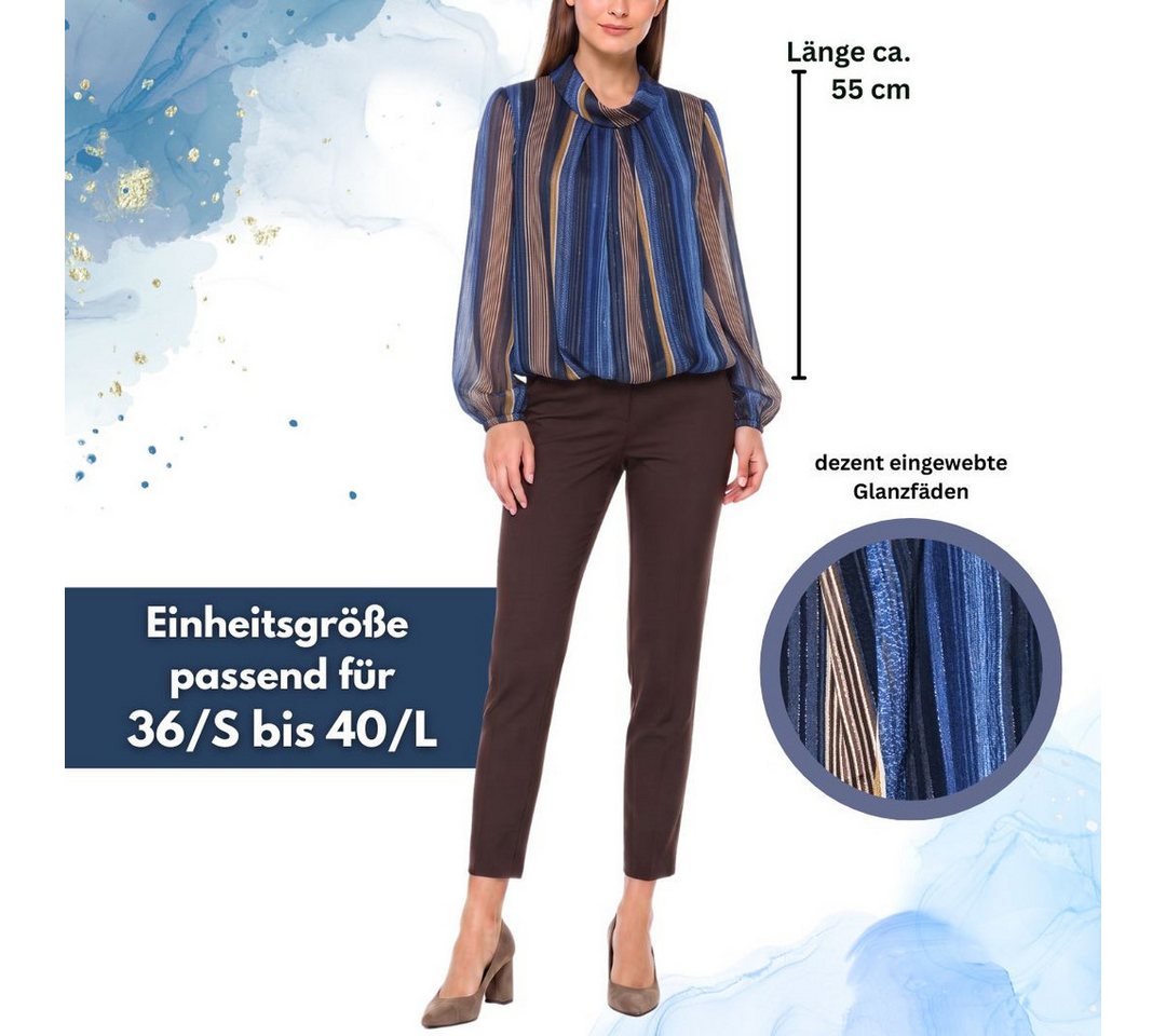dy_mode Chiffonbluse Damen Bluse Chiffon Langarmbluse mit Glanzfäden Schlupfbluse Leichte Übergangsqualität, vertikalen Streifen-Design – Bild 4 von 5